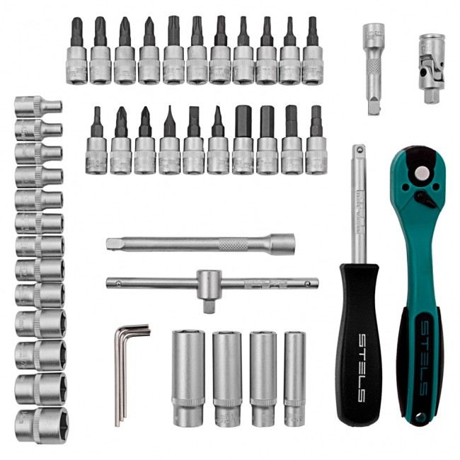 Набор инструментов, 1/4", Cr-V, S2, усиленный кейс, 47 предметов Stels Набор инструментов, 1/4", Cr-V, S2, усиленный кейс, 47 предметов Stels