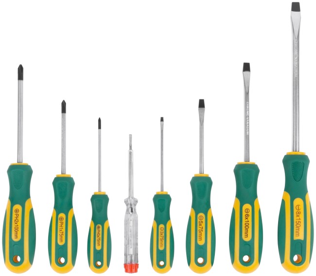 Отвертки "Контур", CrV сталь, прорезиненные ручки, магнитный наконечник, пластиковый кейс, набор 8 шт.