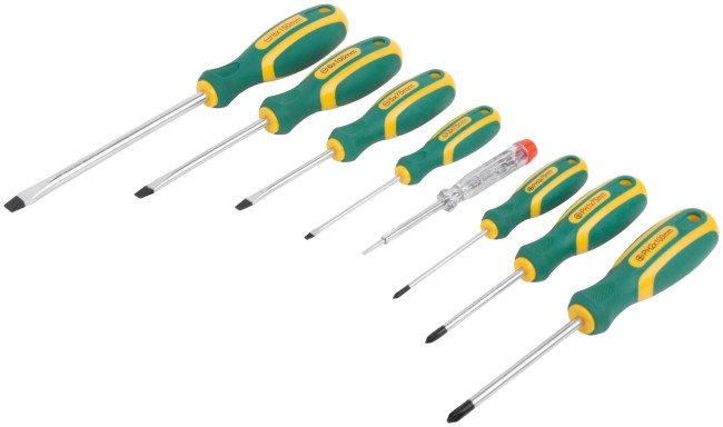 Отвертки "Контур", CrV сталь, прорезиненные ручки, магнитный наконечник, пластиковый кейс, набор 8 шт.