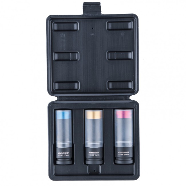 Набор головок ударных шестигранных для колесных дисков 17, 19, 21 мм, 1/2", 3 предмета Gross Набор головок ударных шестигранных для колесных дисков 17, 19, 21 мм, 1/2", 3 предмета Gross