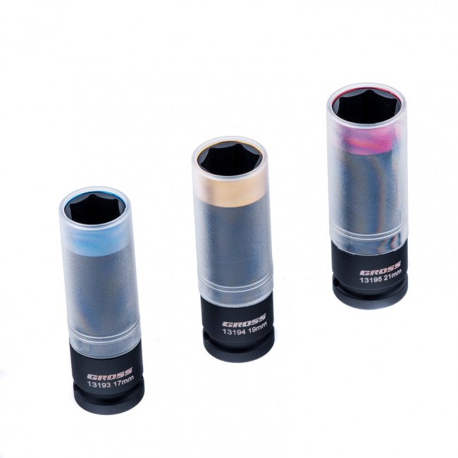 Набор головок ударных шестигранных для колесных дисков 17, 19, 21 мм, 1/2", 3 предмета Gross Набор головок ударных шестигранных для колесных дисков 17, 19, 21 мм, 1/2", 3 предмета Gross