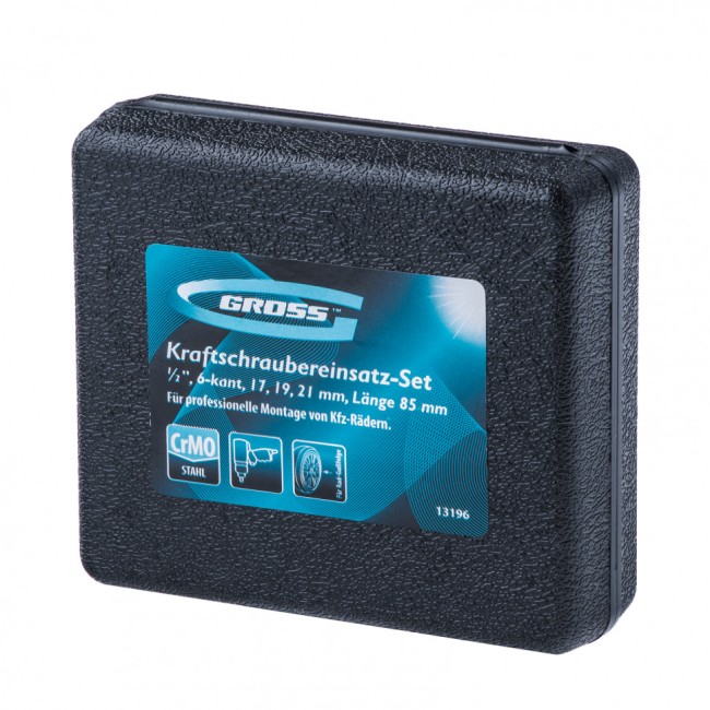 Набор головок ударных шестигранных для колесных дисков 17, 19, 21 мм, 1/2", 3 предмета Gross Набор головок ударных шестигранных для колесных дисков 17, 19, 21 мм, 1/2", 3 предмета Gross