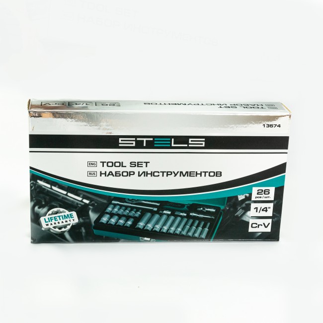 Набор торцевых головок с трещоткой, 1/4", 26 предметов Stels