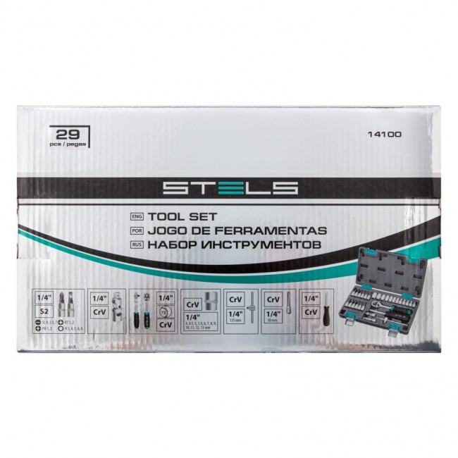 Набор инструментов, 1/4", CrV, пластиковый кейс 29 предметов Stels