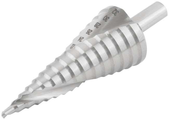 Сверло ступенчатое HSS по металлу, спиральный профиль, 15 ступеней, 4-32 мм Сверло ступенчатое HSS по металлу, спиральный профиль, 15 ступеней, 4-32 мм