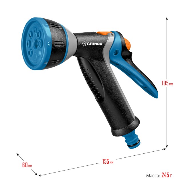 GRINDA BM-8, 8 режимов, курок сзади, металлический с TPR, поливочный пистолет, PROLine (8-427339) GRINDA BM-8, 8 режимов, курок сзади, металлический с TPR, поливочный пистолет, PROLine (8-427339)