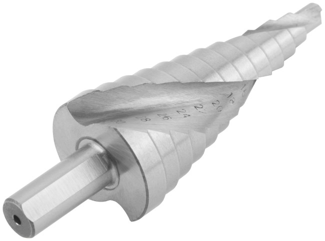 Сверло ступенчатое HSS по металлу, спиральный профиль, 13 ступеней, 6-30 мм Сверло ступенчатое HSS по металлу, спиральный профиль, 13 ступеней, 6-30 мм