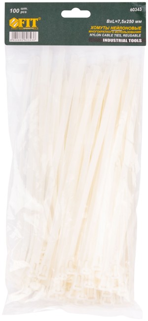 Хомуты нейлоновые многоразовые, белые д/проводов 100 шт., 250х7,5 мм Хомуты нейлоновые многоразовые, белые д/проводов 100 шт., 250х7,5 мм