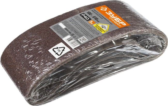ЗУБР 100 х 610 мм, P40, лента шлифовальная СТАНДАРТ, для ЛШМ, 5 шт.
