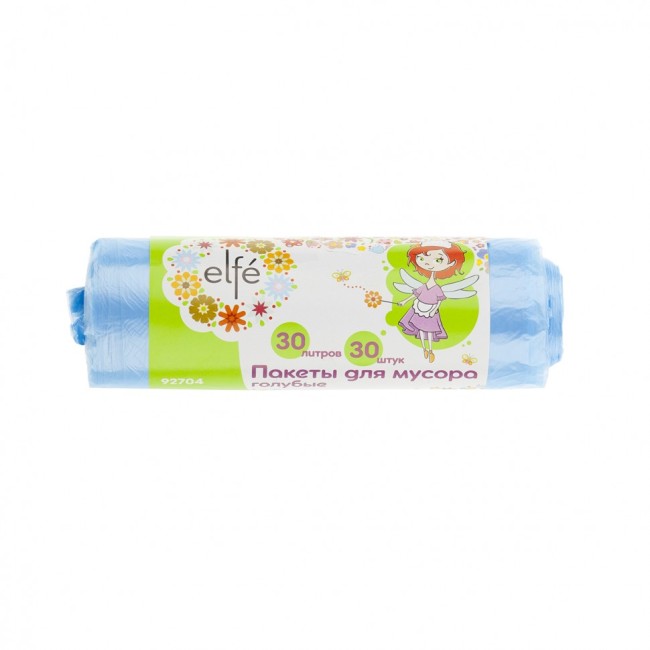 Пакеты для мусора 30 л х 30 шт, голубые, Россия Elfe