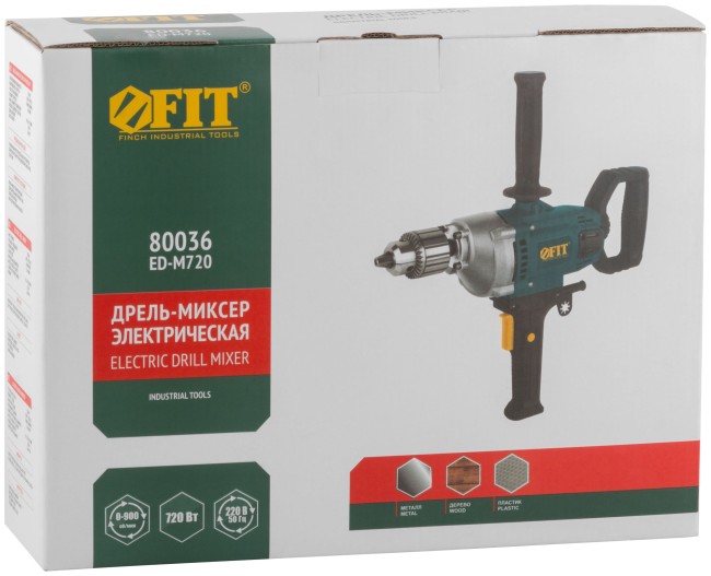 Дрель-миксер 720 Вт; 0-900 об/мин; КлП 3-16 мм; металл.корпус, рез.накл.; коробка