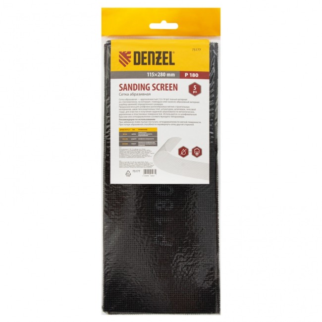Сетка абразивная, P 180, 115 х 280 мм, 5 шт Denzel