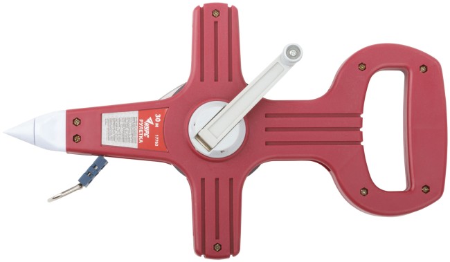 Рулетка геодезическая, стальная лента, красный открытый пластиковый корпус 30 м