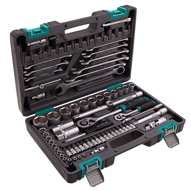 Набор инструментов, 1/2", 1/4", CrV, пластиковый кейс 82 предмета Stels