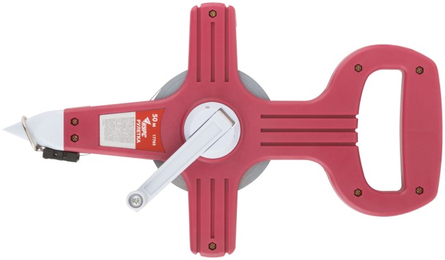 Рулетка геодезическая, стальная лента, красный открытый пластиковый корпус 50 м Рулетка геодезическая, стальная лента, красный открытый пластиковый корпус 50 м