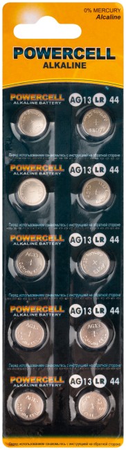 Батарейка щелочная, 1,5 В, тип "Таблетка" LR44  , 10 шт.