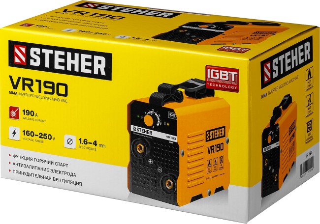 STEHER ММА, 190 А, сварочный аппарат инверторный, макс. электрод Ø 4.0 мм (VR-190)