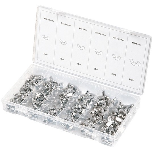 Набор гаек: М5 х 0.5, М5 х 0.8, М6 х 0.75, М6 х 1, М8 х 1, М8 х 1.75 мм, с "барашком", 150 предметов Сибртех Набор гаек: М5 х 0.5, М5 х 0.8, М6 х 0.75, М6 х 1, М8 х 1, М8 х 1.75 мм, с "барашком", 150 предметов Сибртех