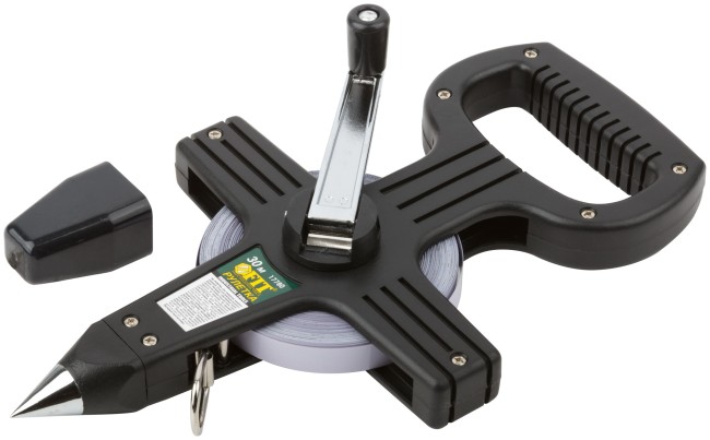 Рулетка геодезическая, стальная лента, черный открытый пластиковый корпус 30 м