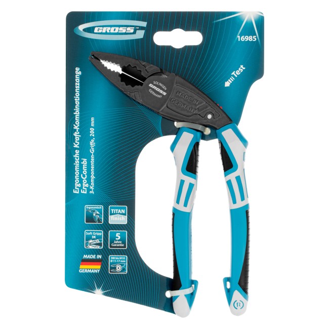 Плоскогубцы комбинированные с изогнутой головой, трехкомпонентные рукоятки, 200 мм Gross Плоскогубцы комбинированные с изогнутой головой, трехкомпонентные рукоятки, 200 мм Gross