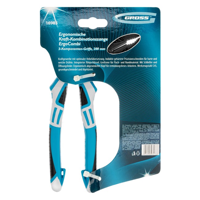 Плоскогубцы комбинированные с изогнутой головой, трехкомпонентные рукоятки, 200 мм Gross Плоскогубцы комбинированные с изогнутой головой, трехкомпонентные рукоятки, 200 мм Gross