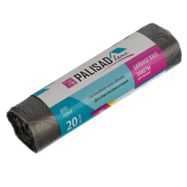 Пакеты для мусора 60 л x 20 шт. серые, Home Palisad Пакеты для мусора 60 л x 20 шт. серые, Home Palisad
