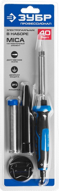 ЗУБР 40 Вт, в наборе: припой + подставка, 2к рукоятка, конус, керамический нагреватель, электропаяльник, Профессионал (55402-40) ЗУБР 40 Вт, в наборе: припой + подставка, 2к рукоятка, конус, керамический нагреватель, электропаяльник, Профессионал (55402-40)