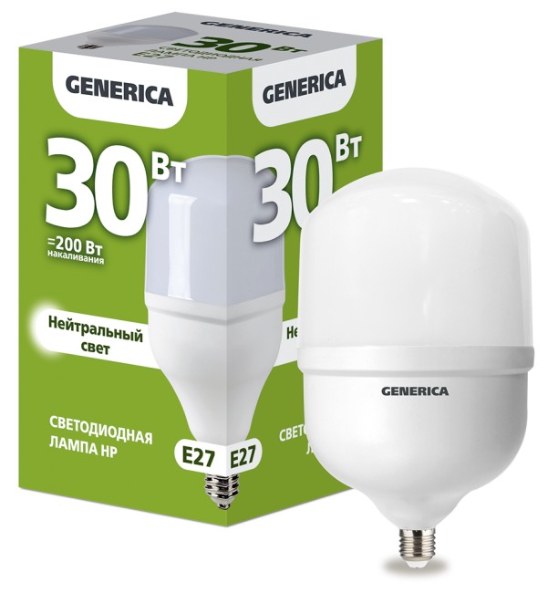 Лампа светодиодная HP 30Вт 230В 4000К E27  | LL-HP-30-230-40-E27-G | GENERICA