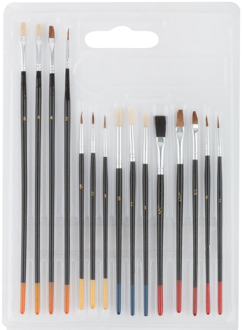 Кисти художественные, натуральная щетина, деревянная ручка, плоские и круглые, набор 15 шт.