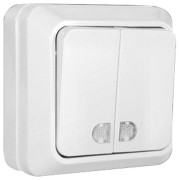 Выключатель двухклавишный без подсветки, открытая установка "UNIVERSAL"