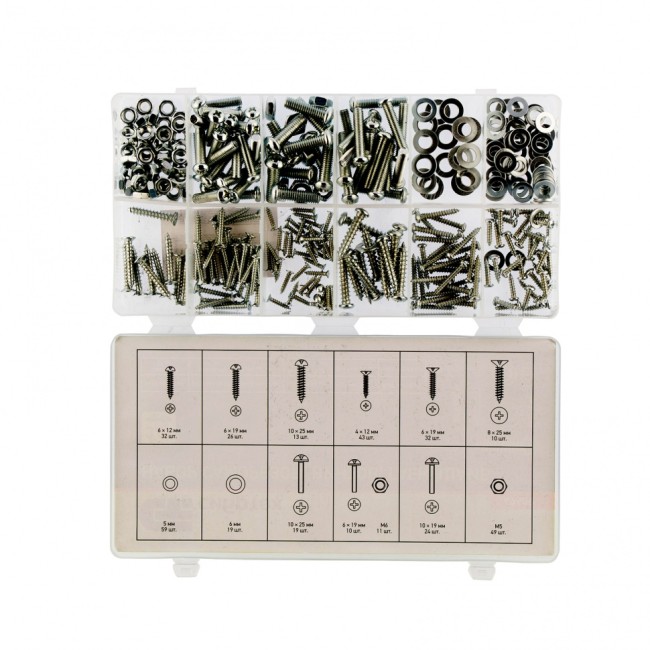 Набор саморезов, винтов, гаек, шайб, 347 предмет Сибртех Набор саморезов, винтов, гаек, шайб, 347 предмет Сибртех