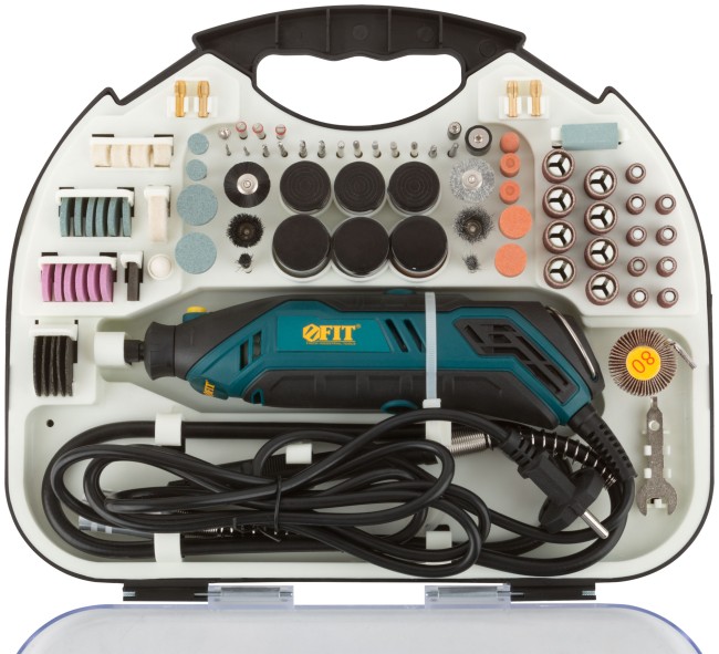 Гравировальная машина 130 Вт; 10000-35000 об/мин; 2,4/3,2 мм; БС щеток; набор насадок 210 шт.; кейс Гравировальная машина 130 Вт; 10000-35000 об/мин; 2,4/3,2 мм; БС щеток; набор насадок 210 шт.; кейс