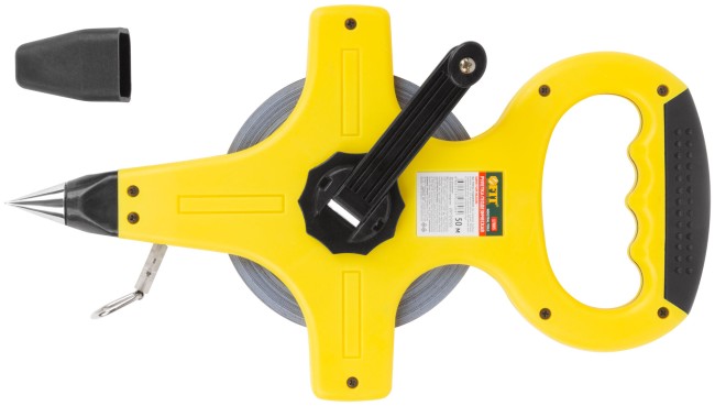 Рулетка геодезическая, стальная лента, желтый открытый пластиковый корпус, прорезиненная ручка 50 м Рулетка геодезическая, стальная лента, желтый открытый пластиковый корпус, прорезиненная ручка 50 м