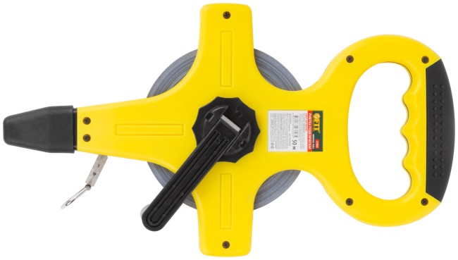 Рулетка геодезическая, стальная лента, желтый открытый пластиковый корпус, прорезиненная ручка 50 м Рулетка геодезическая, стальная лента, желтый открытый пластиковый корпус, прорезиненная ручка 50 м