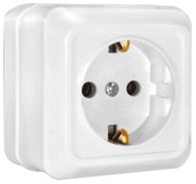 Розетка одноместная без заземления, открытая установка "UNIVERSAL" Розетка одноместная без заземления, открытая установка "UNIVERSAL"