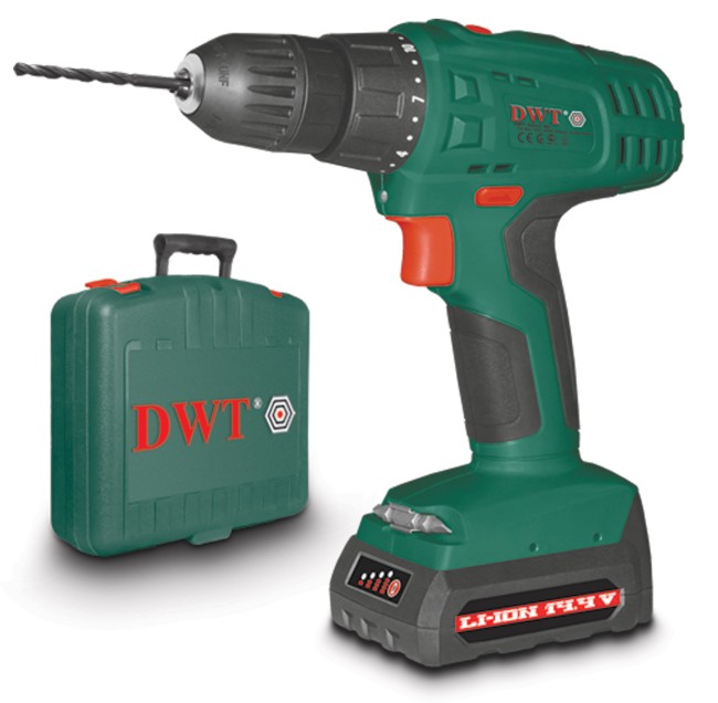 DWT Дрель-Шуруповерт Акк.14,4 В; 0-350/1250об/мин; 25,0Нм; 1(Li-Ion)1,5Ач; 1ч.; диод; рез. накл.; кейс (ABS-14,4 Sli BMC)