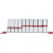 Набор удлиненных торцевых головок 1/2", 6 гранные, CrV, 10-22мм, 10 штук Matrix