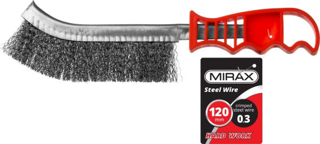 MIRAX однорядная, витая стальная проволока 0.3 мм, щетка ручная с пластмассовой рукояткой (35112-2) MIRAX однорядная, витая стальная проволока 0.3 мм, щетка ручная с пластмассовой рукояткой (35112-2)