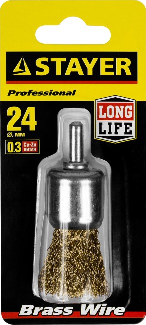 STAYER 24 мм, витая стальная латунированная проволока 0.3 мм, щетка кистевая для дрели (35113-24)