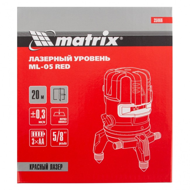Лазерный уровень ML 05 Red, 20 м, 635 нм, резьба 5/8" Matrix Лазерный уровень ML 05 Red, 20 м, 635 нм, резьба 5/8" Matrix