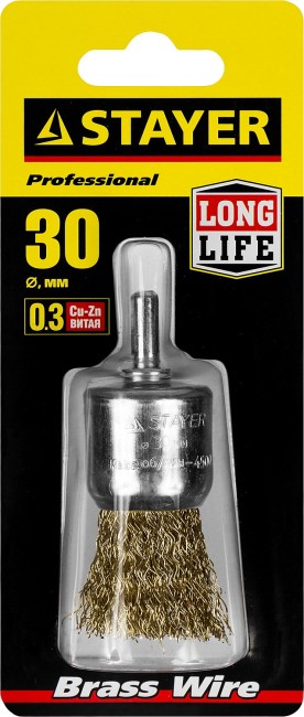 STAYER 30 мм, витая стальная латунированная проволока 0.3 мм, щетка кистевая для дрели (35113-30)