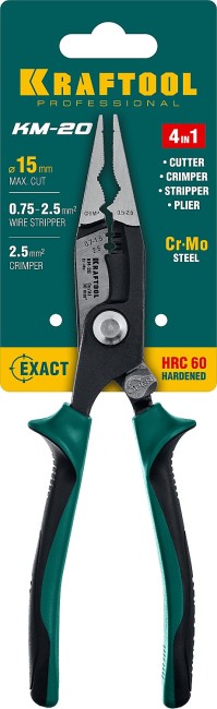 KRAFTOOL KM-20, резка, d 15мм, зачистка 0.75 - 2.5 мм2, клещи многофункциональные (23336-20)