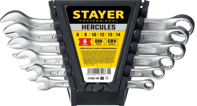 STAYER HERCULES, 6 шт, 6 - 14 мм, набор комбинированных гаечных ключей, Professional (27085-H6)