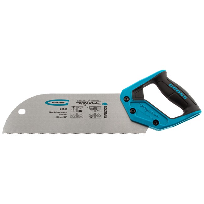 Пила для фанеры с запилом Piranha, 300 мм/12", 11-12 TPI, каленый зуб 3D, двухкомпонентная рукоятка Gross