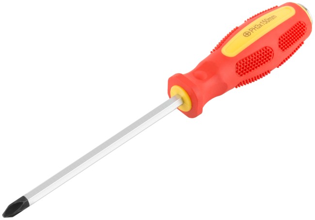 Отверткa ударная, CrV сталь, шестигранное сквозное жало с бойком, прорезиненная ручка 8х150 мм PH3 Отверткa ударная, CrV сталь, шестигранное сквозное жало с бойком, прорезиненная ручка 8х150 мм PH3