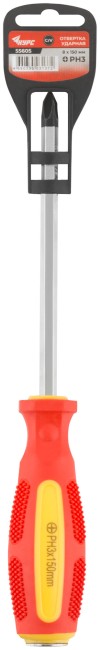 Отверткa ударная, CrV сталь, шестигранное сквозное жало с бойком, прорезиненная ручка 8х150 мм PH3 Отверткa ударная, CrV сталь, шестигранное сквозное жало с бойком, прорезиненная ручка 8х150 мм PH3
