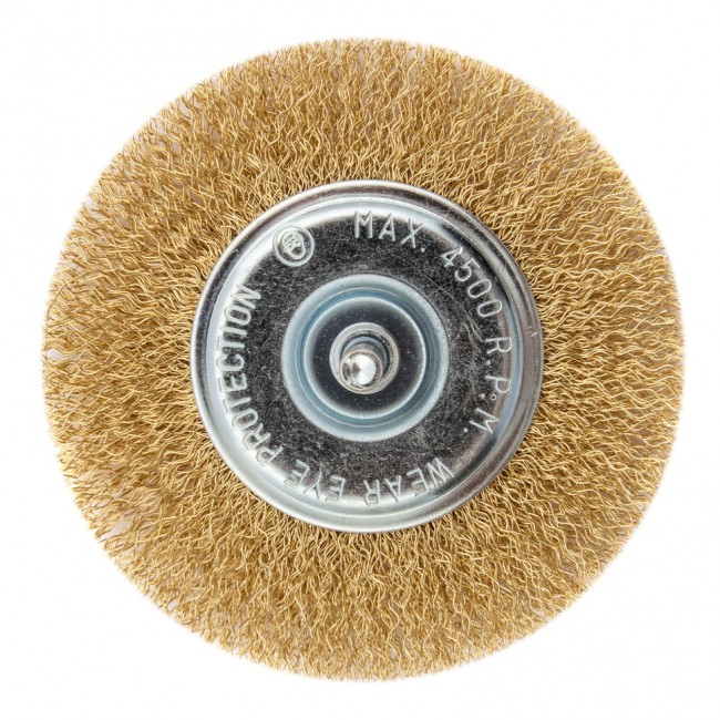 Щетка для дрели 100 мм, плоская со шпилькой, латунированная витая проволока Matrix