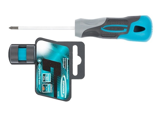 Отвертка PZ0 x 75 мм, S2, трехкомпонентная ручка Gross