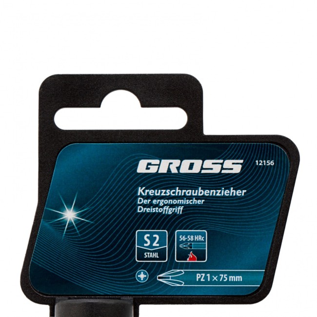 Отвертка PZ1 x 75 мм, S2, трехкомпонентная ручка Gross Отвертка PZ1 x 75 мм, S2, трехкомпонентная ручка Gross