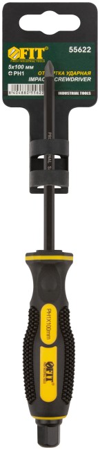 Отверткa ударная, сталь S2, шестигран.жало, боек под ключ, прорезиненная ручка, Профи  5х100 мм PH1